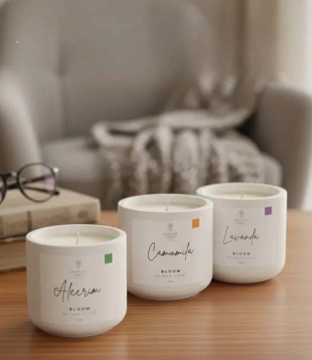 Ingredientes naturais da vela artesanal Linha Bloom